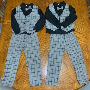 Plaid Vest and Pants Set with Bow Tie